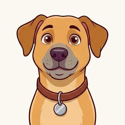 Cartoon Floyd, a golden tan dog with a brown collar